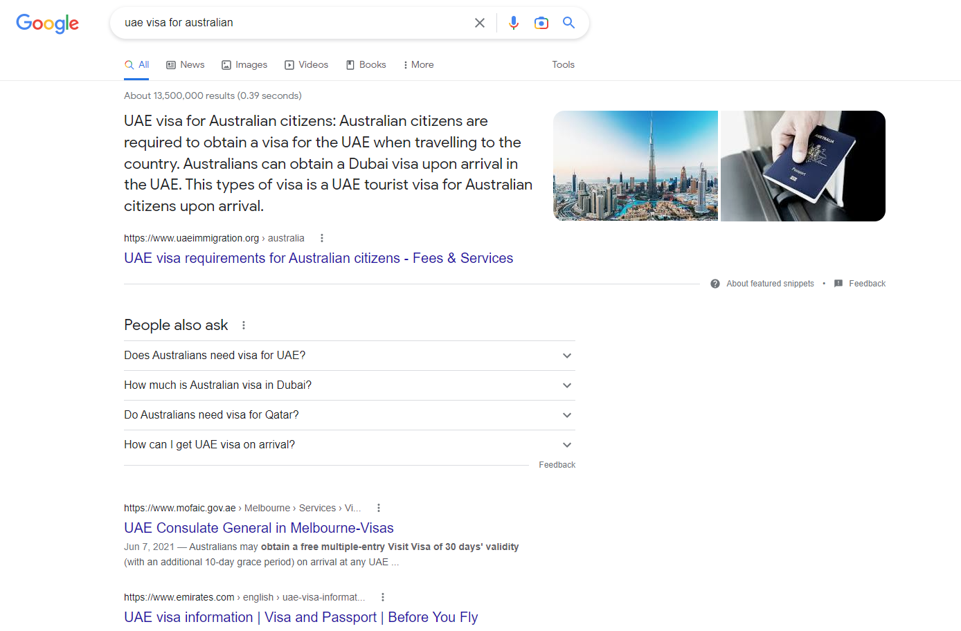 featured snippet google uae visa for australian seo content case study